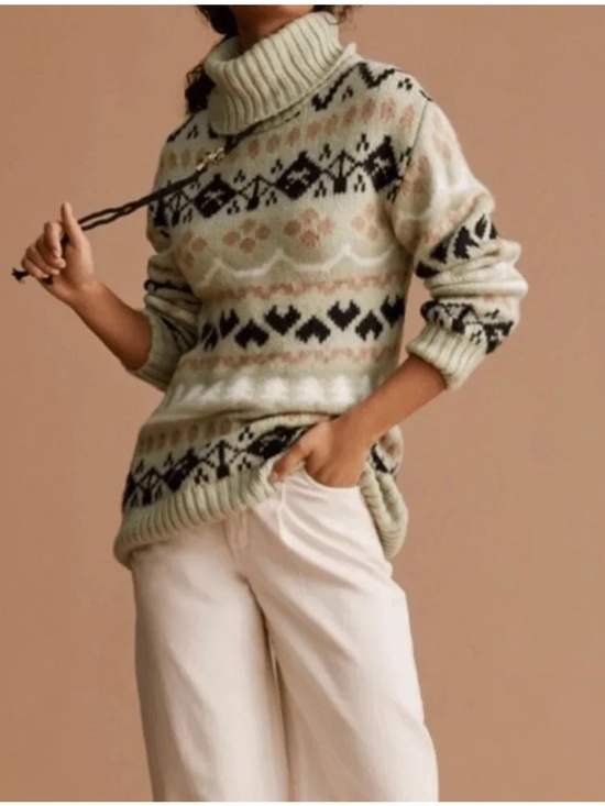 Anthropologie Sweaters - Anthropologie Fair Isle Oversized Turtleneck Sweater in Green